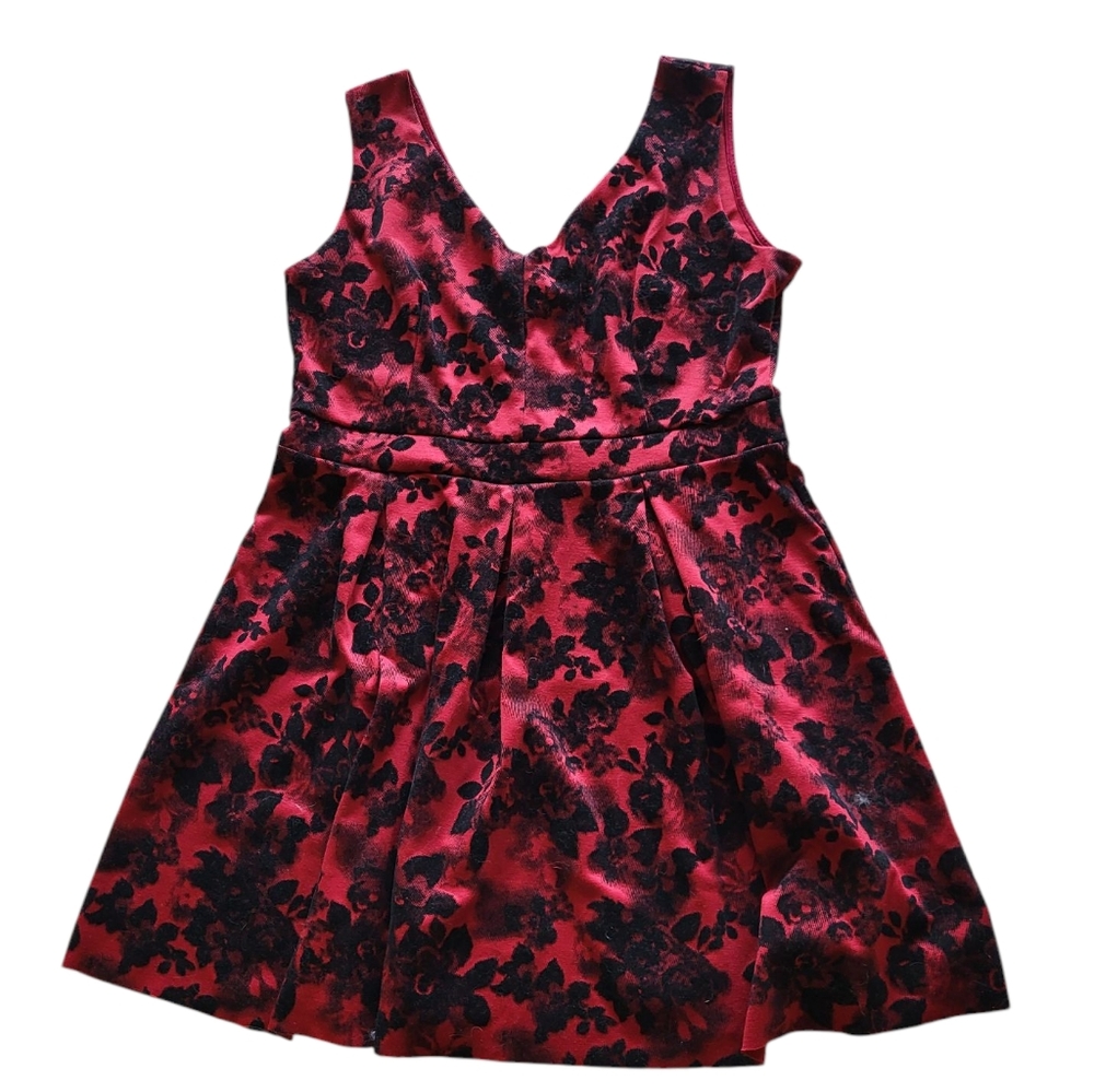 Elegant Red and Black Flocked Dress